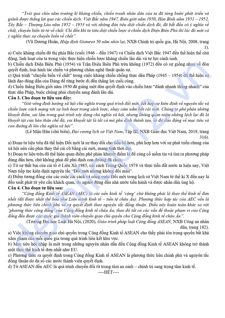 Đề thi thử tốt nghiệp môn sử cụm THPT Đà Nẵng 2026 4