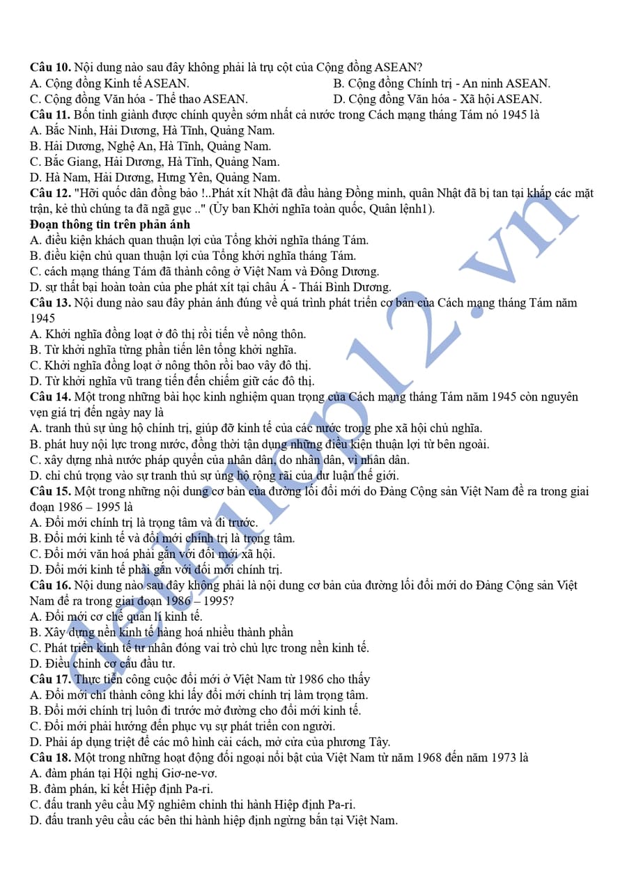 Đề thi thử lịch sử thpt quốc gia 2025 chuyên Vĩnh Phúc 2