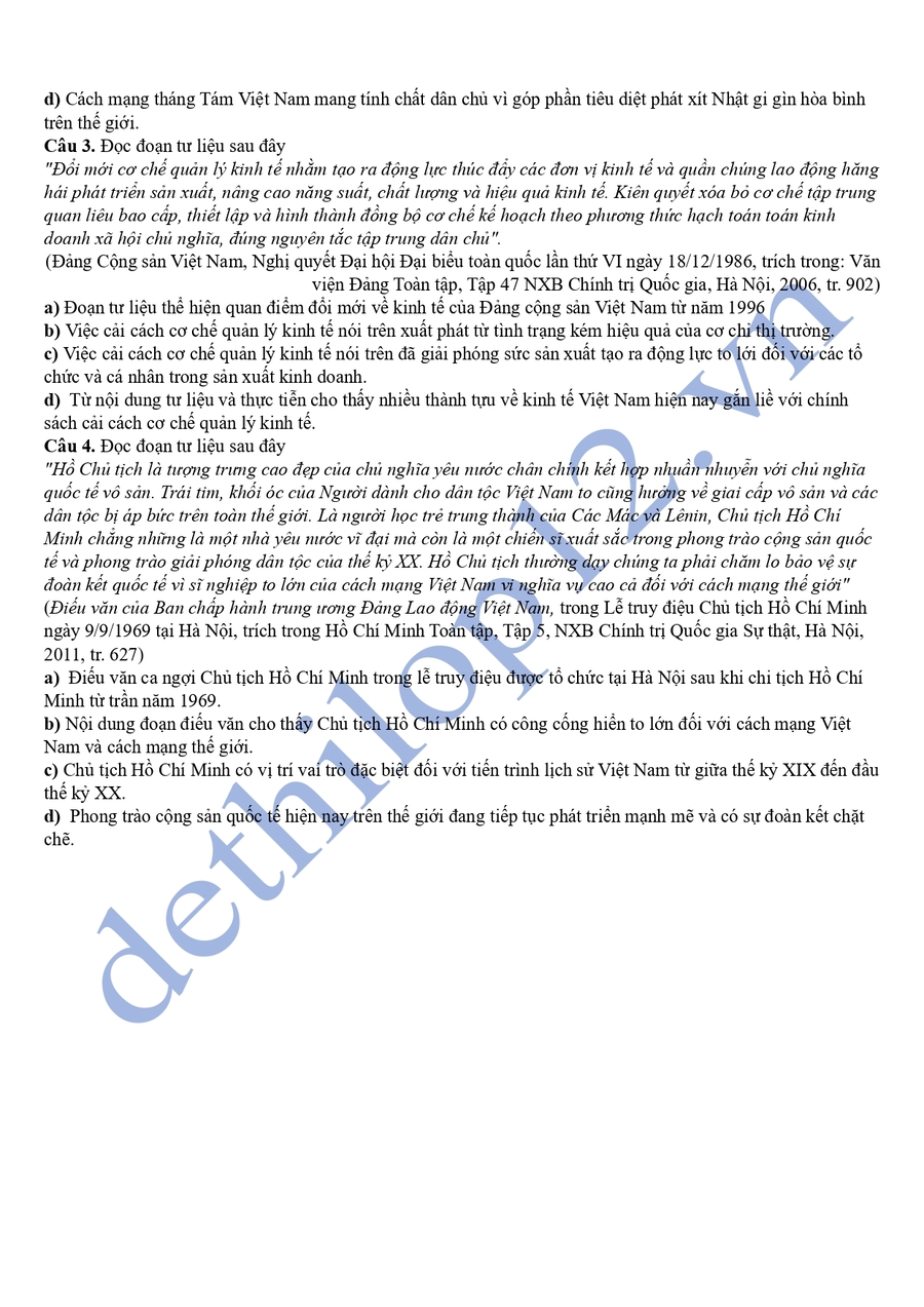 Đề thi thử lịch sử thpt quốc gia 2025 chuyên Vĩnh Phúc 4