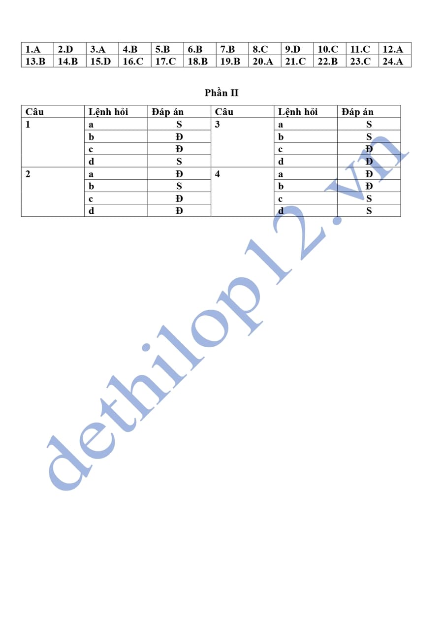 Đáp án Đề thi thử lịch sử thpt quốc gia 2025 chuyên Vĩnh Phúc