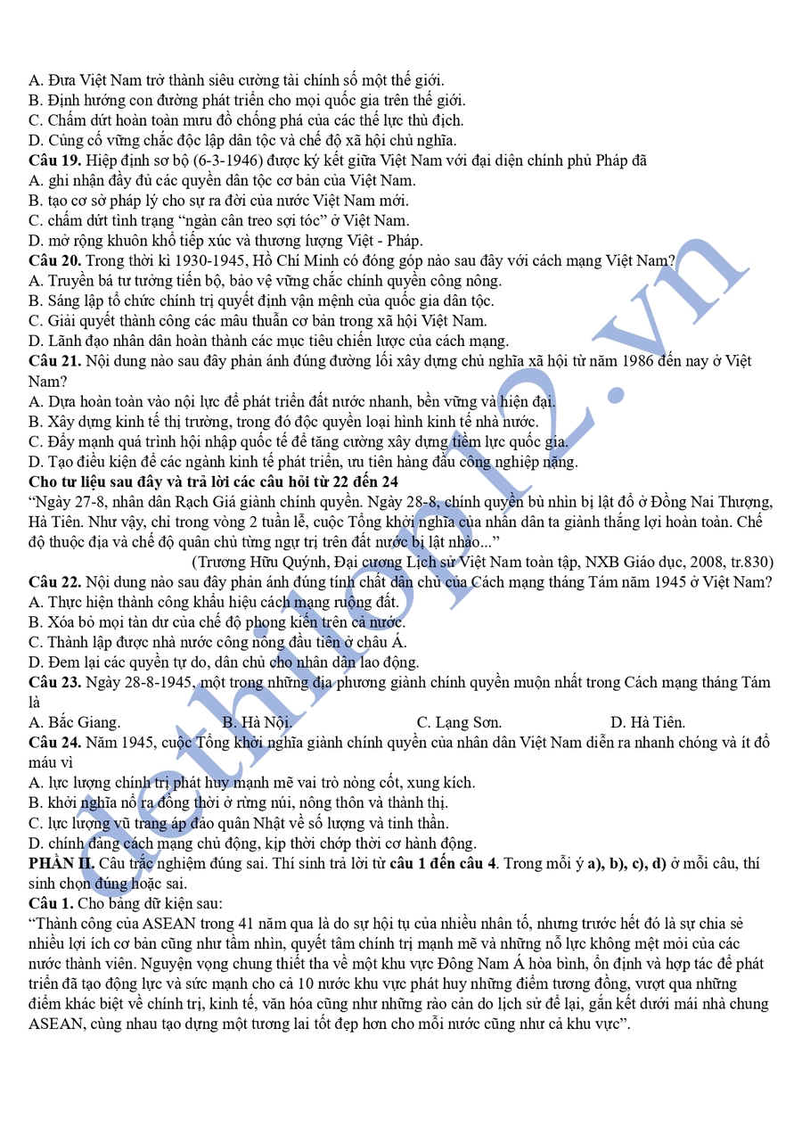 Đề thi thử lịch sử thpt quốc gia 2025 cụm thpt Phú Thọ 3