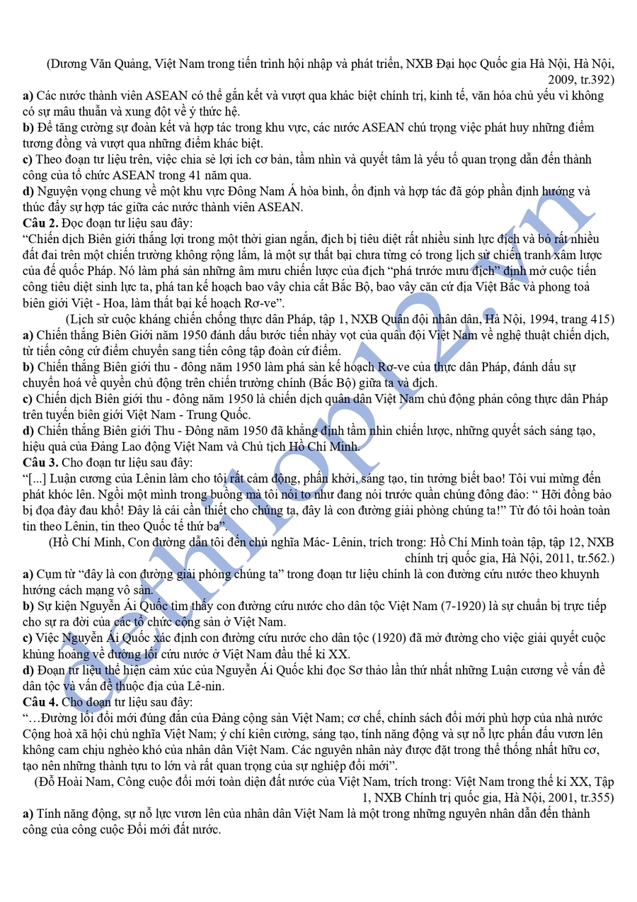 Đề thi thử lịch sử thpt quốc gia 2025 cụm thpt Phú Thọ 4