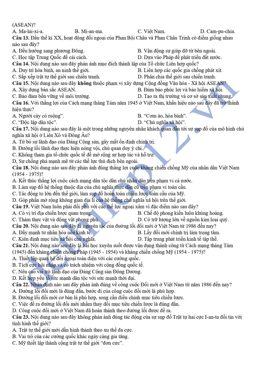 Đề thi thử lịch sử thpt quốc gia 2025 Hà Nội 2