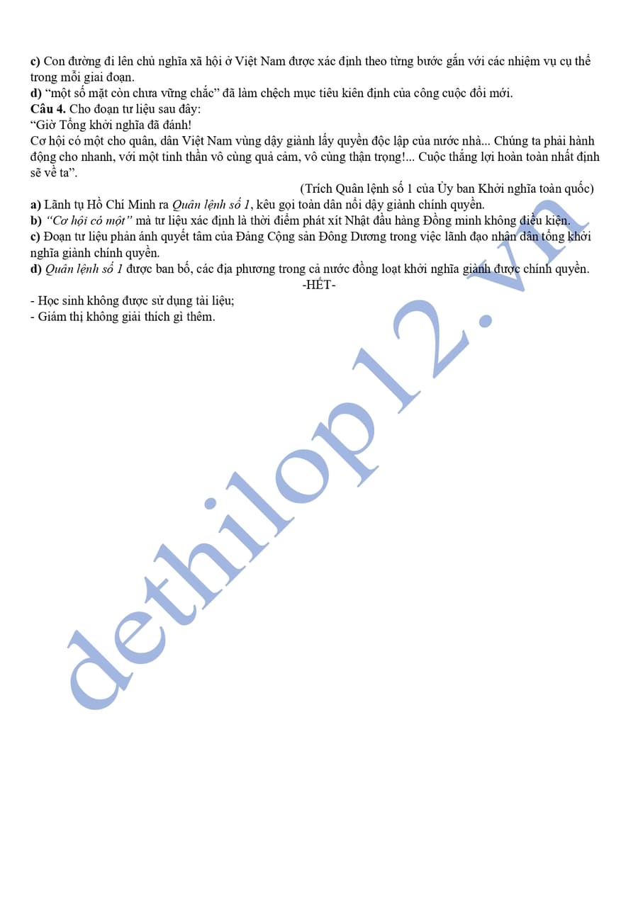 Đề thi thử lịch sử thpt quốc gia 2025 Hà Nội 4