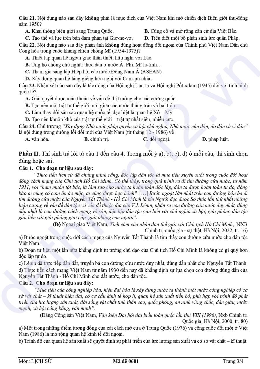 Đề thi thử tốt nghiệp môn sử Bình Dương 2025 3