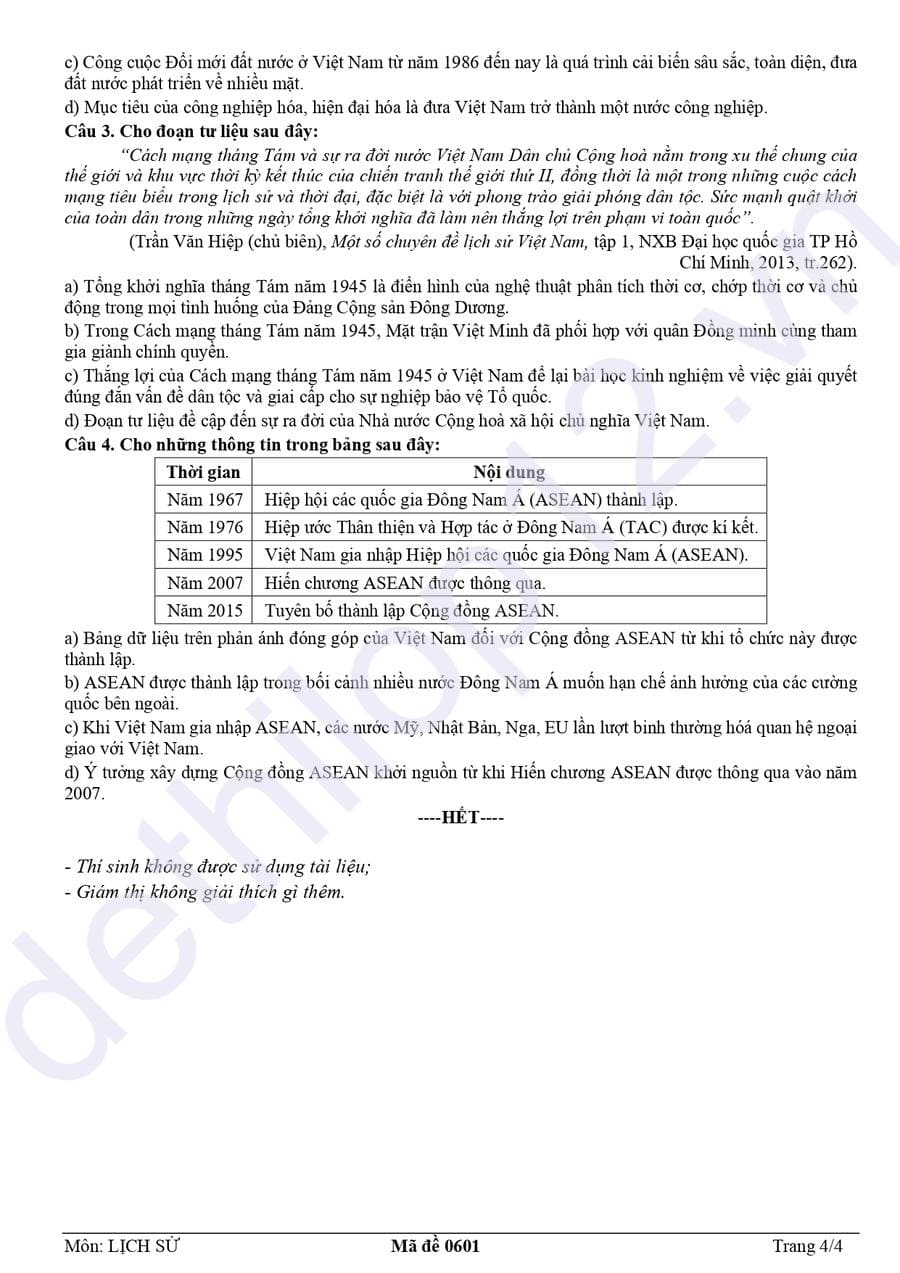 Đề thi thử tốt nghiệp môn sử Bình Dương 2025 4