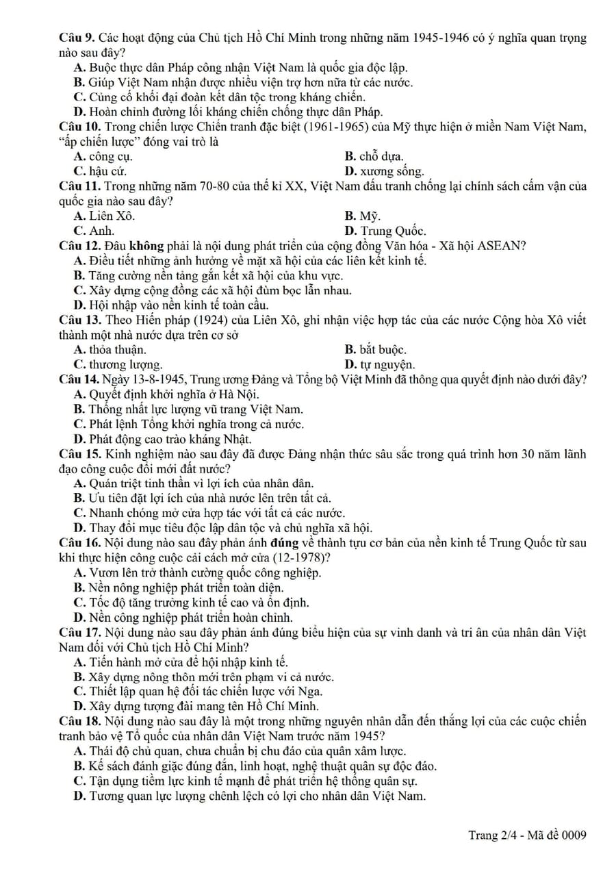 Đề thi thử tốt nghiệp môn sử tỉnh Đồng Tháp 2025 2