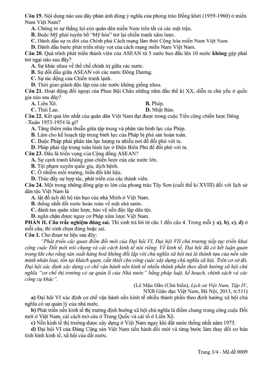 Đề thi thử tốt nghiệp môn sử tỉnh Đồng Tháp 2025 3