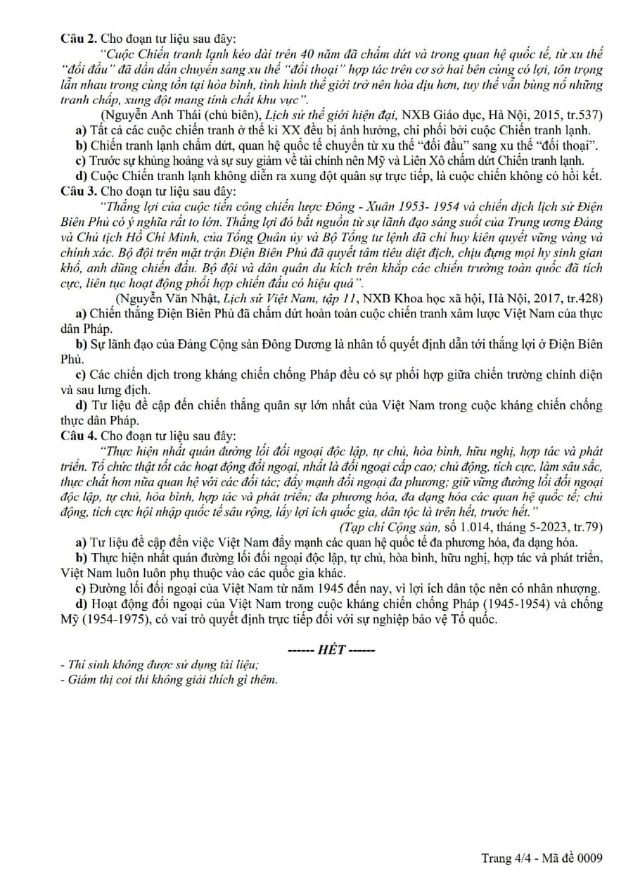 Đề thi thử tốt nghiệp môn sử tỉnh Đồng Tháp 2025 4