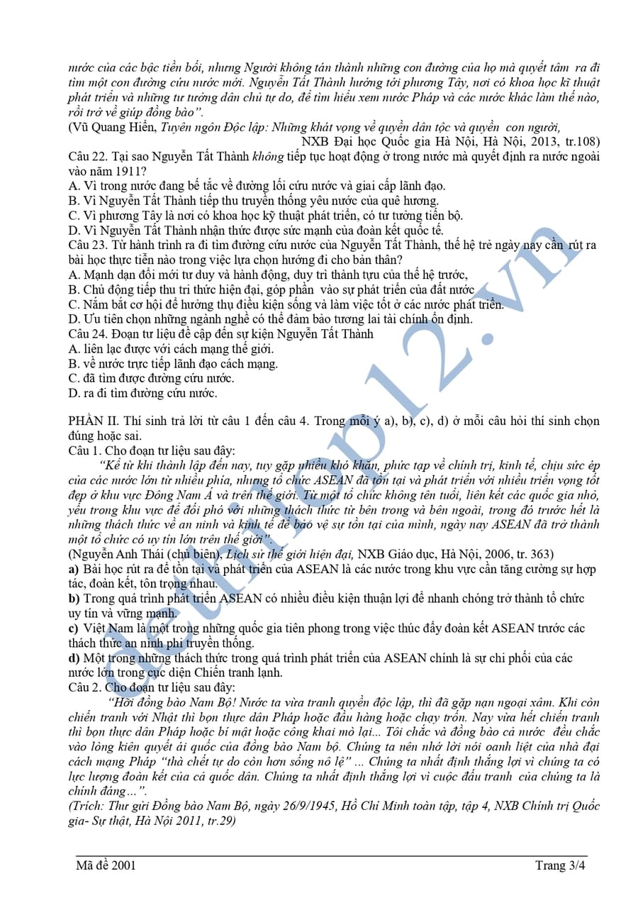 Đề thi thử tốt nghiệp môn sử 2025 Vũng Tàu lần 2  3