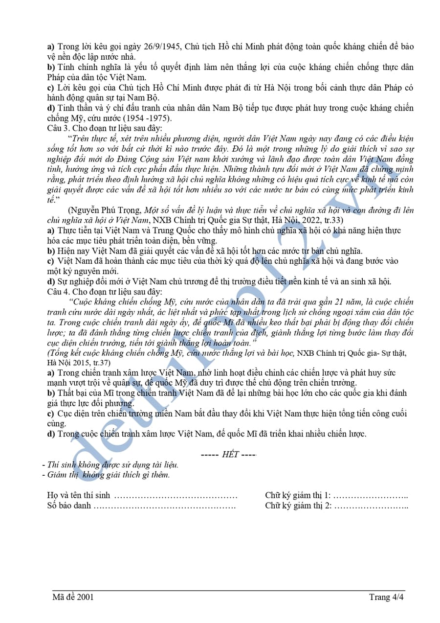 Đề thi thử tốt nghiệp môn sử 2025 Vũng Tàu lần 2 4