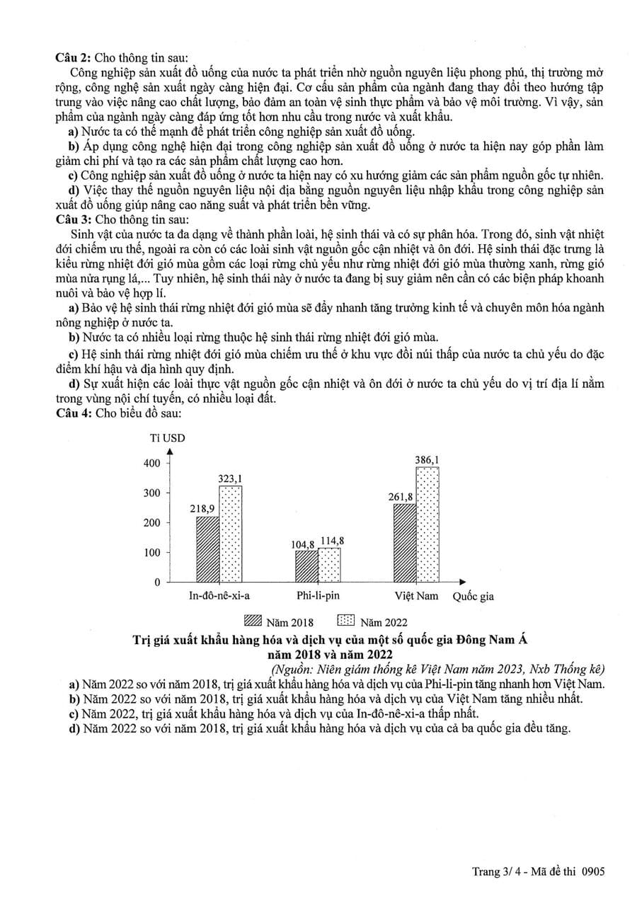 Đề thi địa lí thpt quốc gia 2025 Chính Thức 3