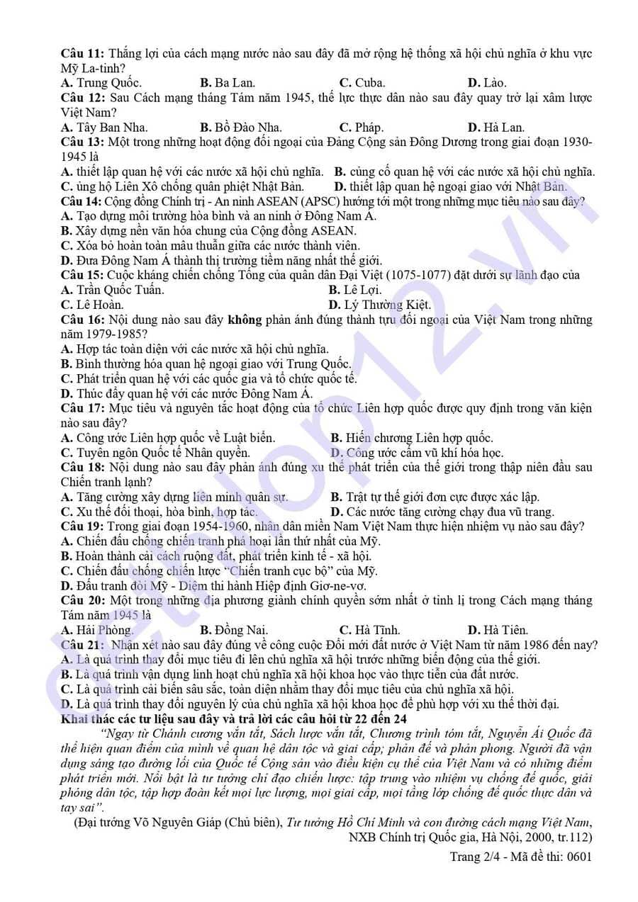 Đề thi thử tốt nghiệp môn sử Hà Tĩnh 2025 lần 2  2