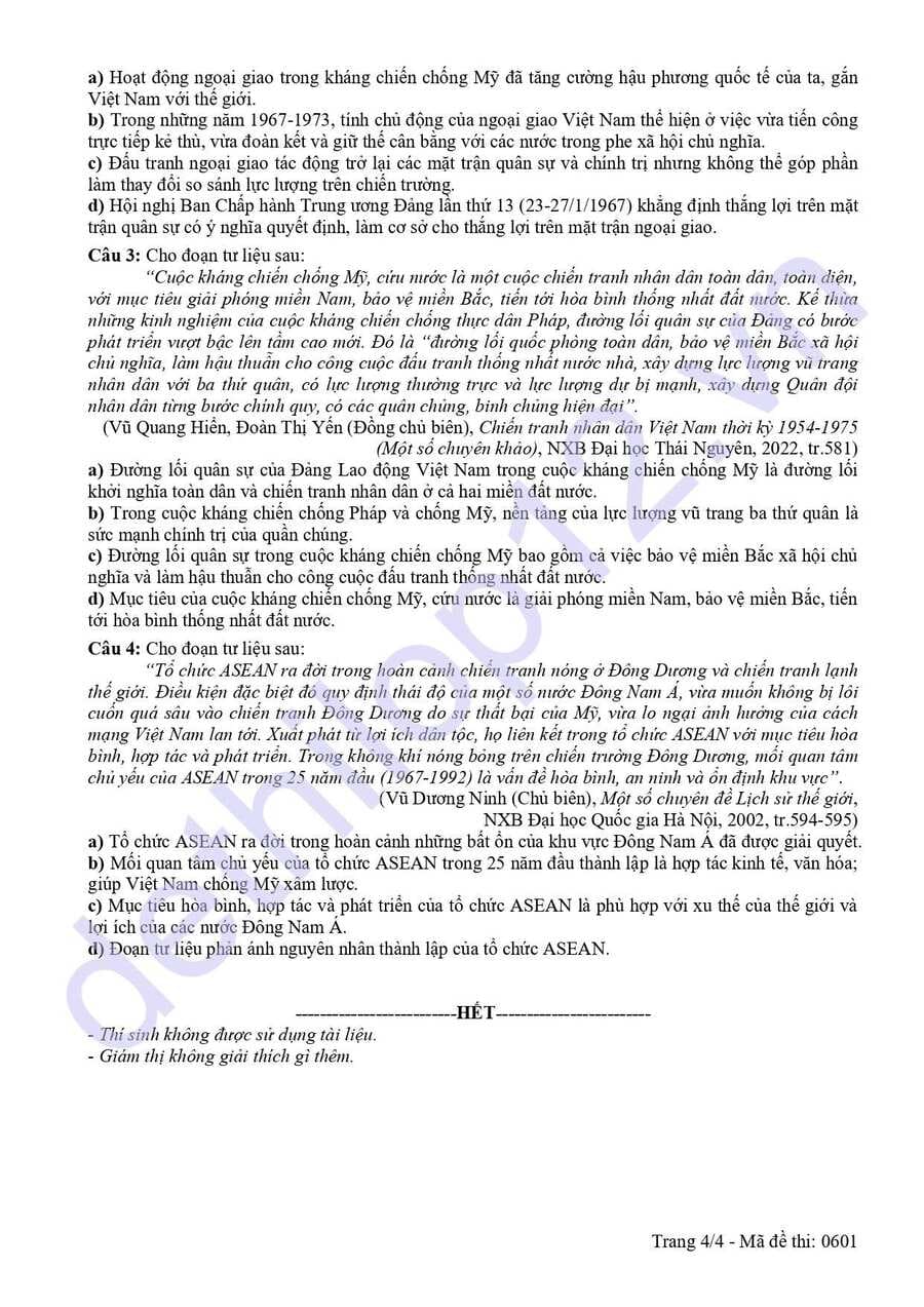 Đề thi thử tốt nghiệp môn sử Hà Tĩnh 2025 lần 2 4