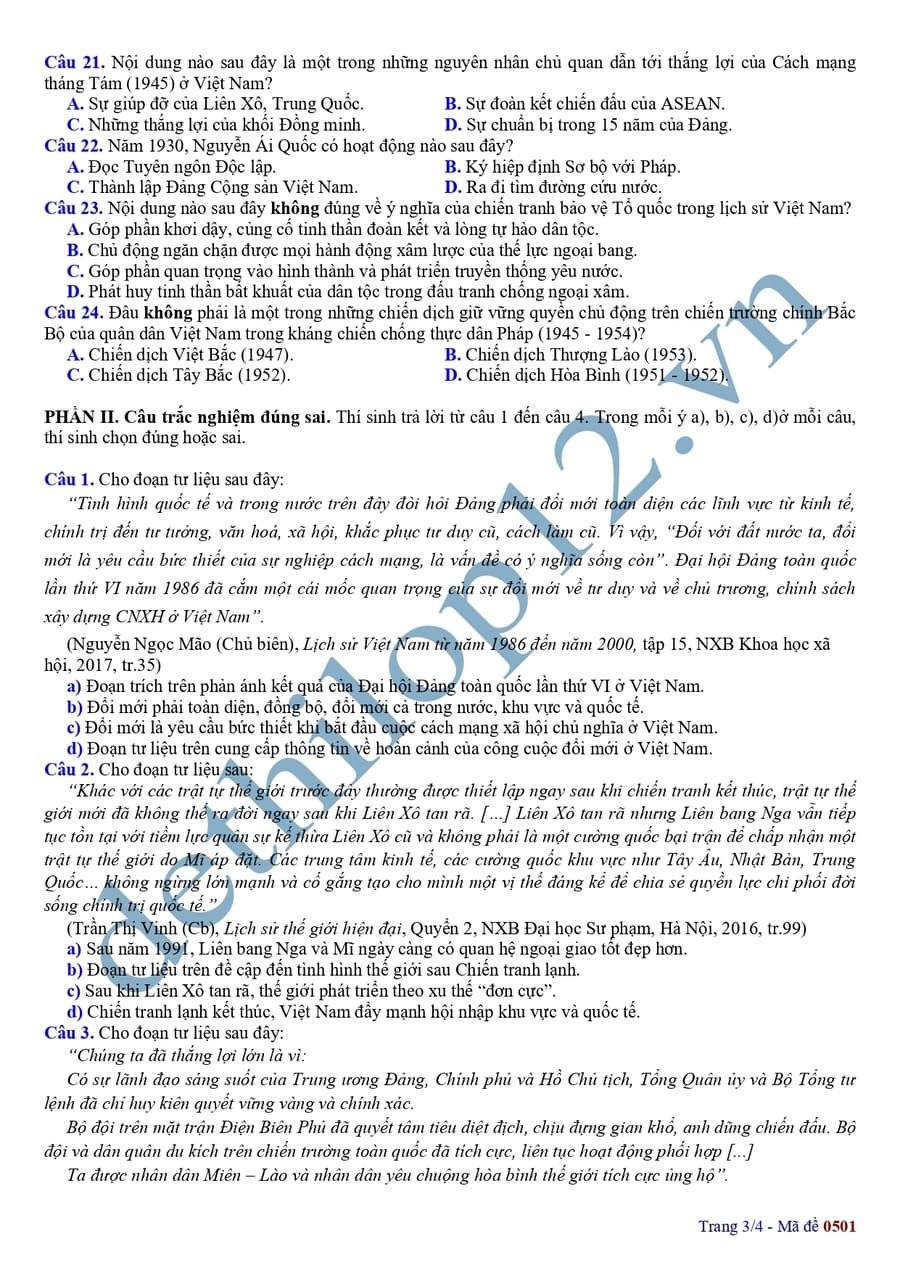Đề thi thử tốt nghiệp môn sử liên trường THPT Hà Nội 2025 3