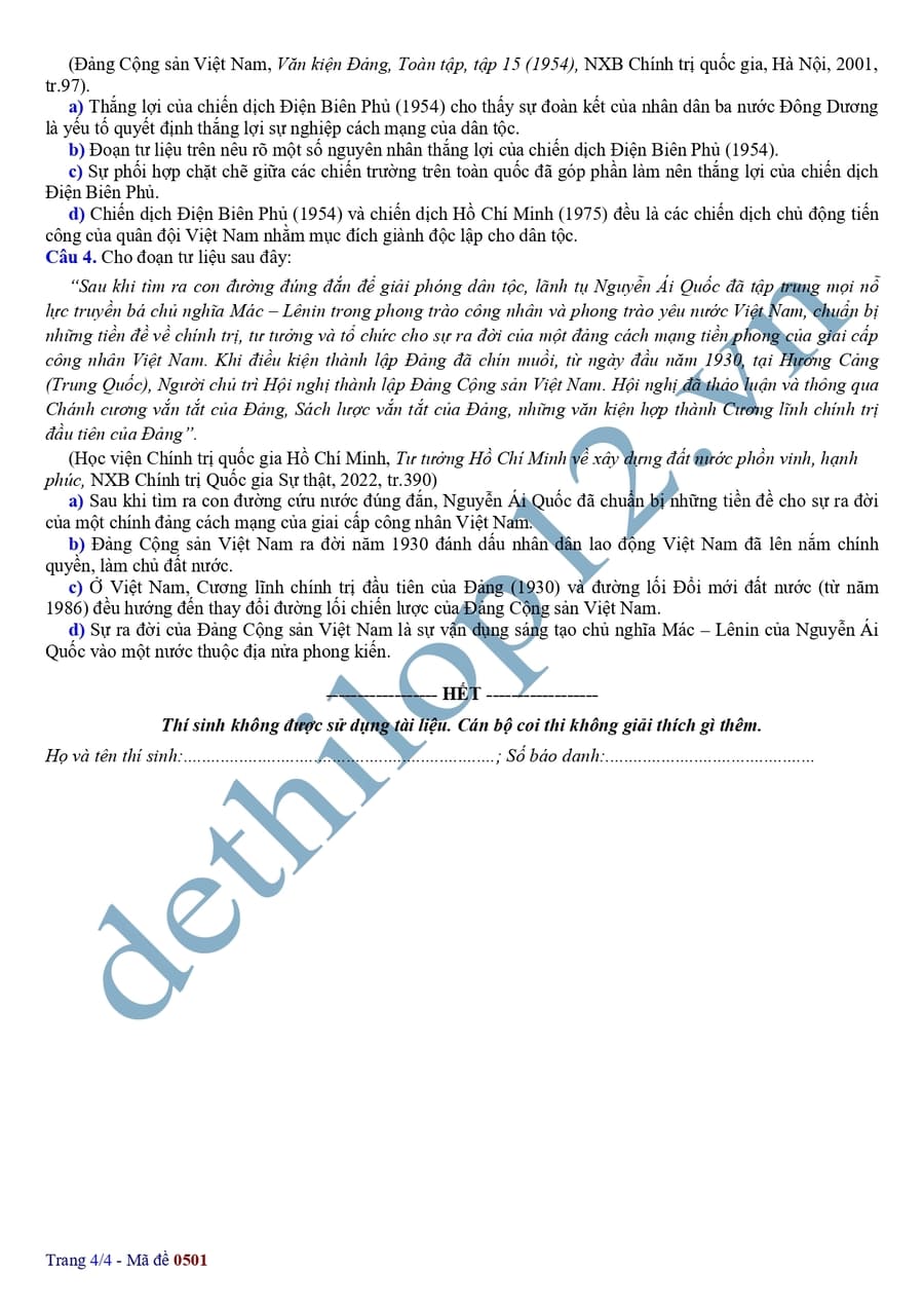 Đề thi thử tốt nghiệp môn sử liên trường THPT Hà Nội 2025 4