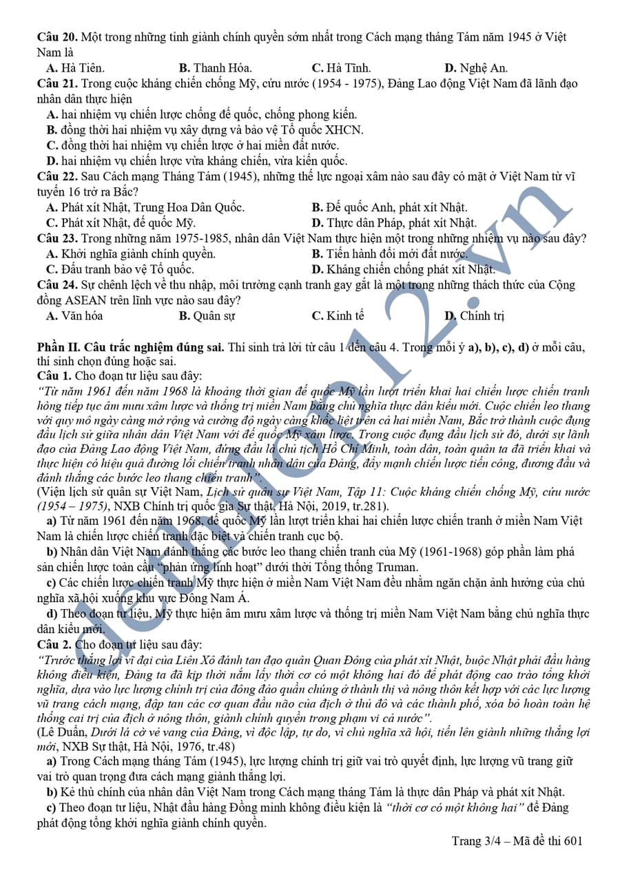 Đề thi thử thptqg 2025 môn sử liên trường Nghệ An lần 1 3