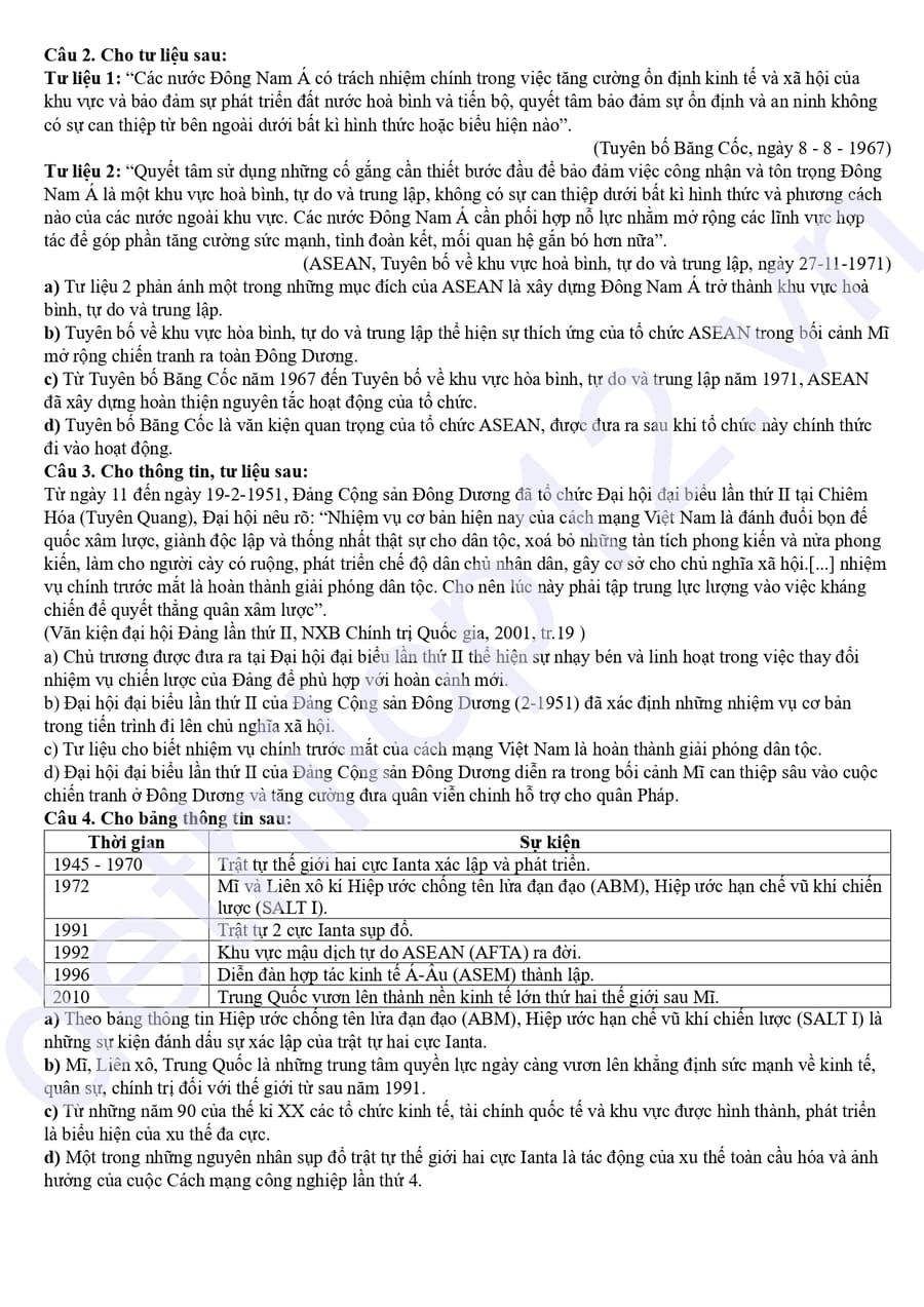 Đề thi thử tốt nghiệp môn sử liên trường Nghệ An 2026 mã 6101 4