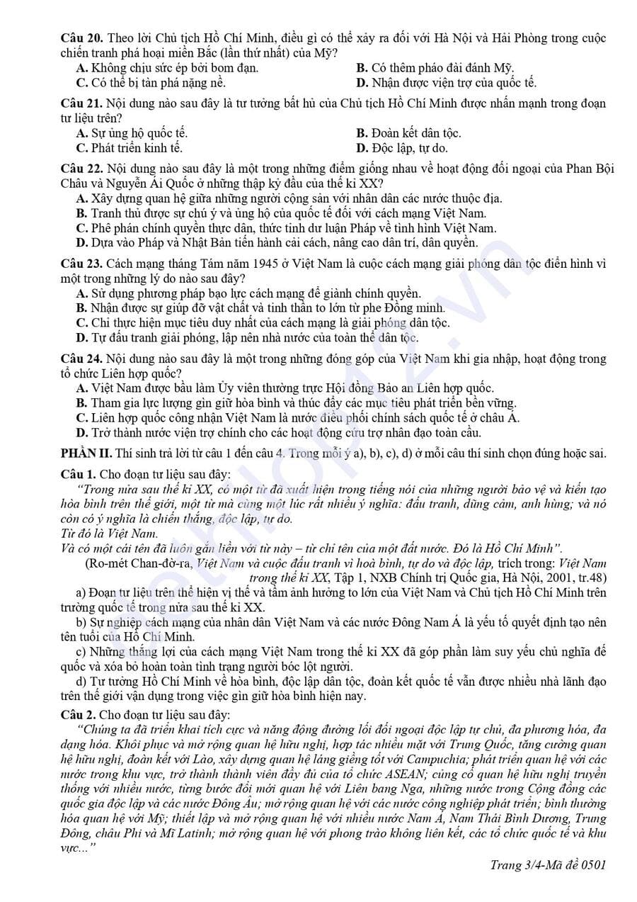 Đề thi thử tốt nghiệp môn sử tỉnh Cà Mau 2025 3