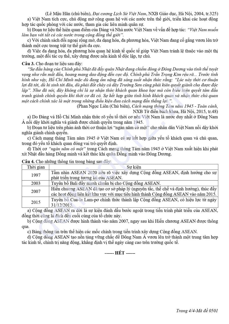 Đề thi thử tốt nghiệp môn sử tỉnh Cà Mau 2025 4