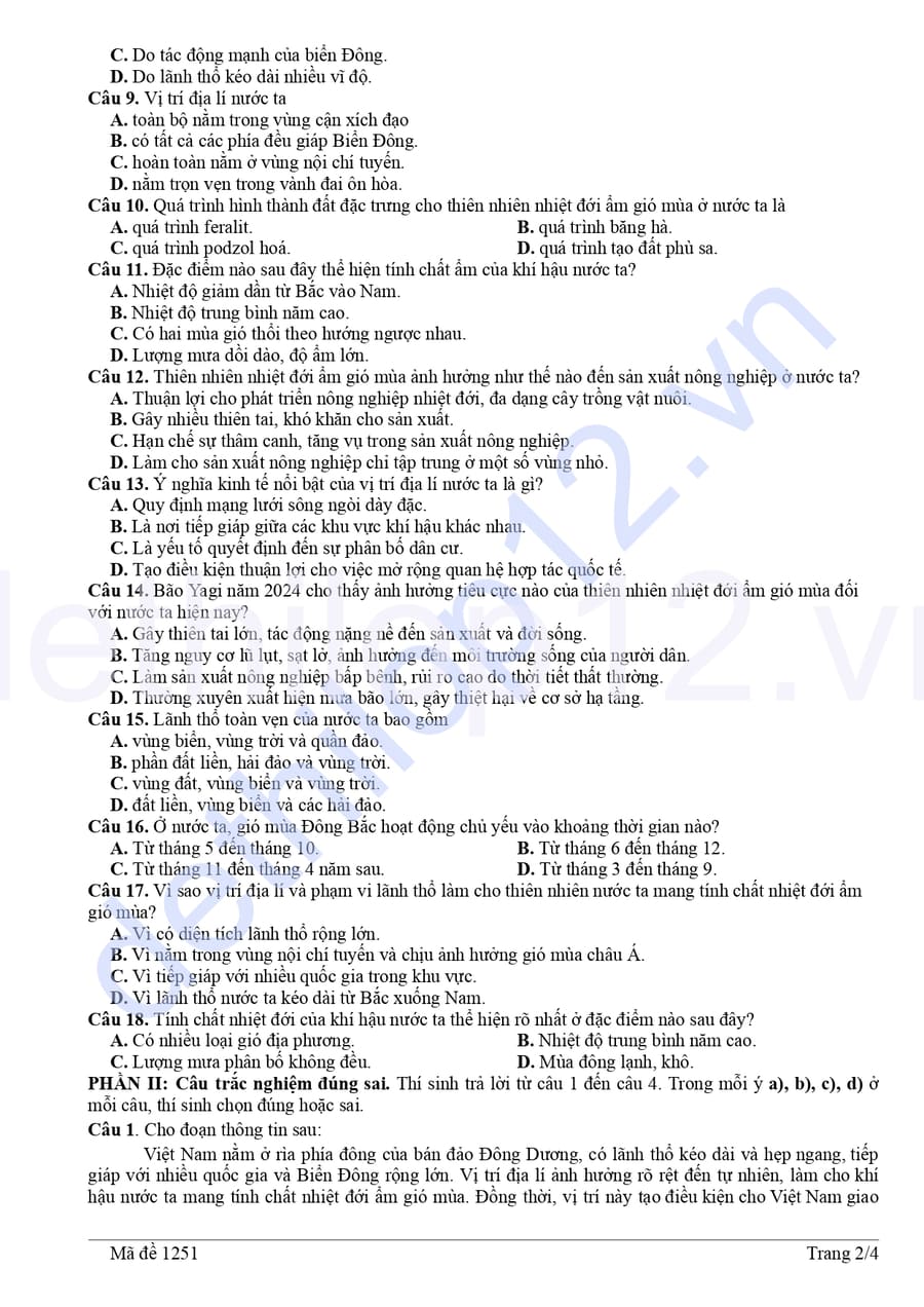 Đề khảo sát đầu năm môn địa thpt May 2026 2