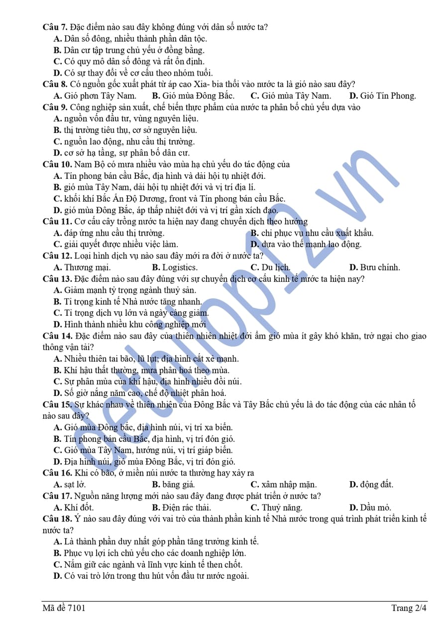 Đề thi thử tốt nghiệp địa lí liên trường Nghệ An 2026 lần 1 2