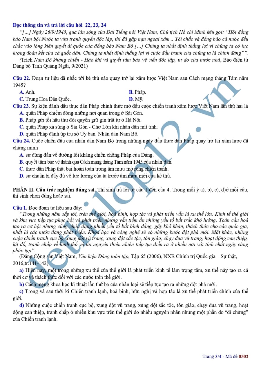 Đề thi thử tốt nghiệp môn sử Liên trường THPT Hà Nội 2026 4