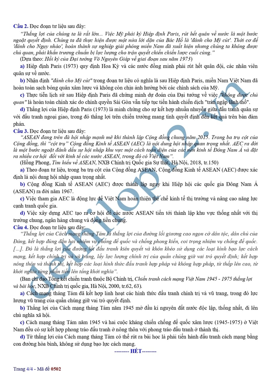 Đề thi thử tốt nghiệp môn sử Liên trường THPT Hà Nội 2026 5
