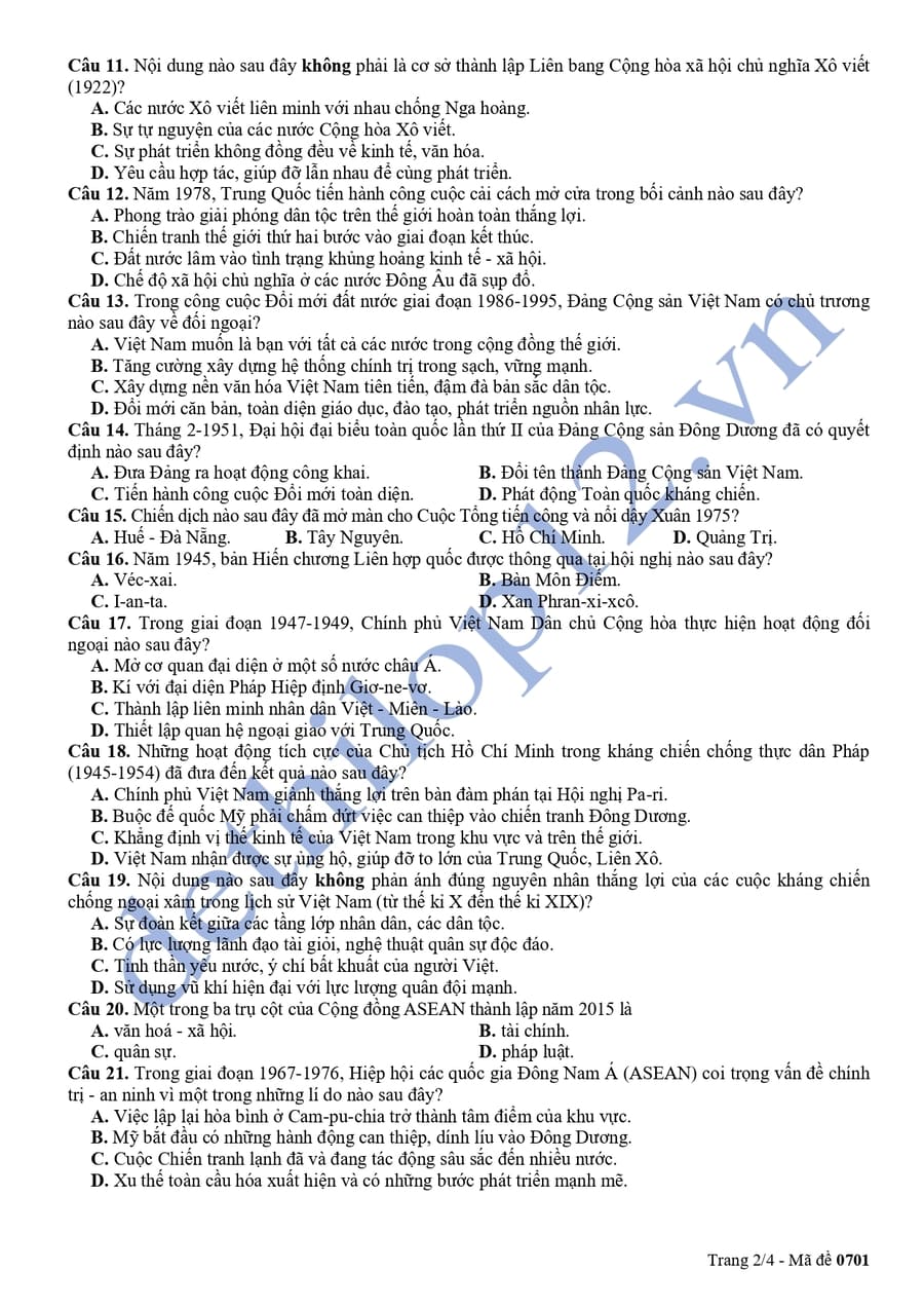 Đề thi kscl môn sử lớp 12 tỉnh Vĩnh Phúc 2025 lần 3 2