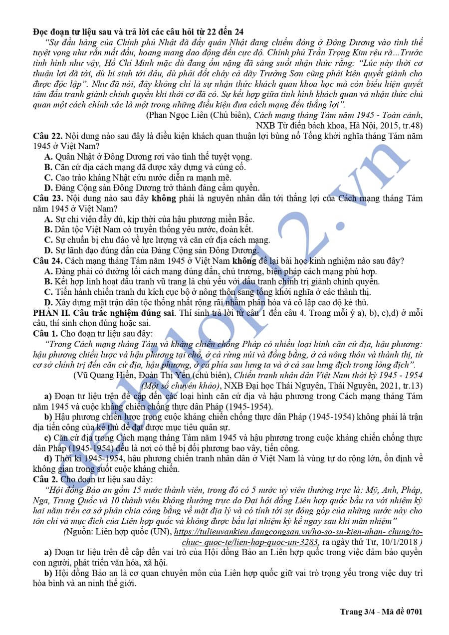 Đề thi kscl môn sử lớp 12 tỉnh Vĩnh Phúc 2025 lần 3 3