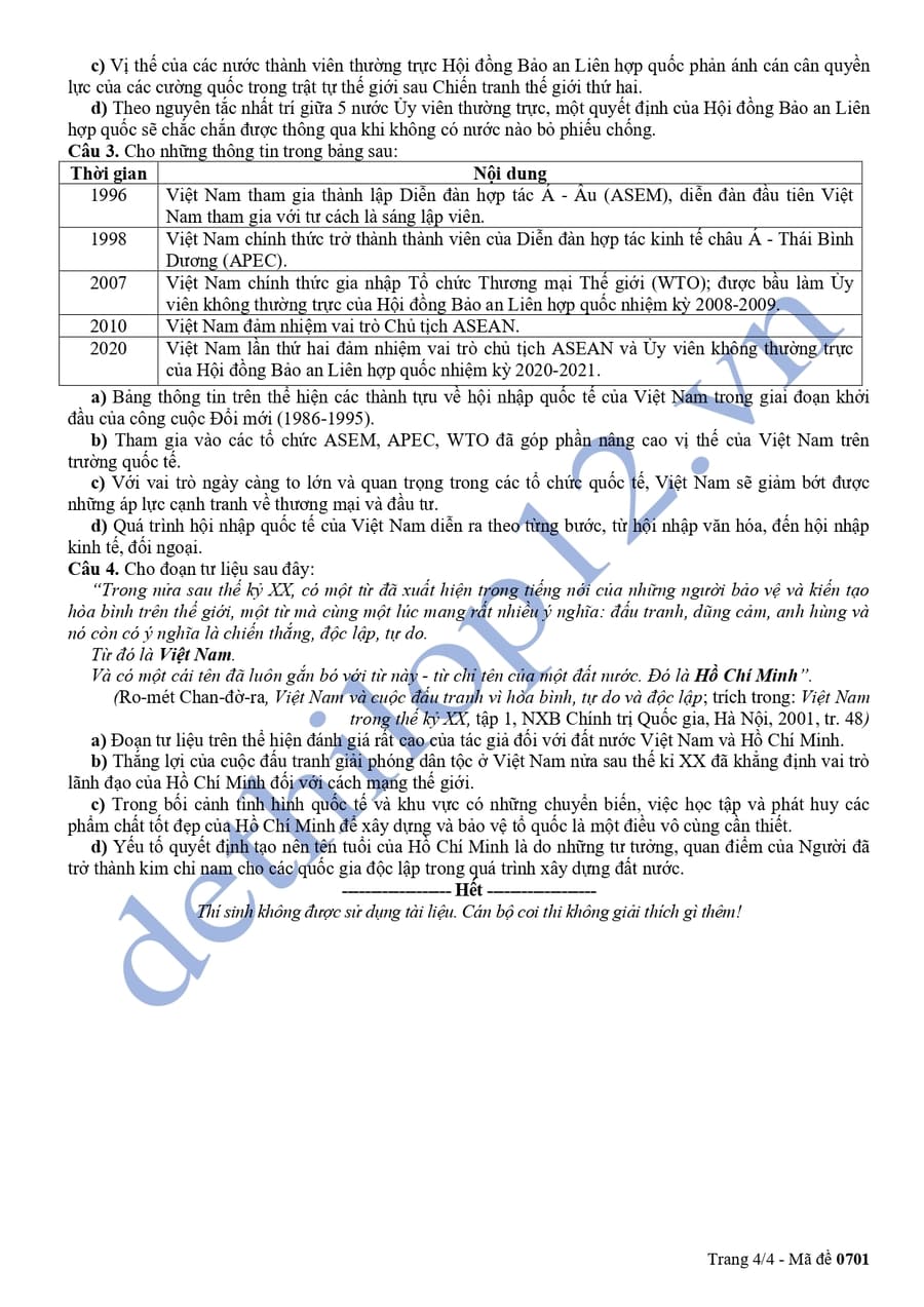 Đề thi kscl môn sử lớp 12 tỉnh Vĩnh Phúc 2025 lần 3 4