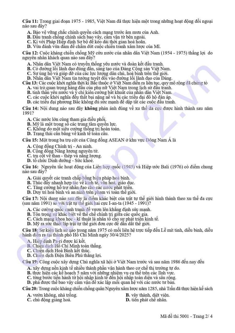 Đề thi thử lịch sử thptqg 2025 Hải Dương lần 3  2