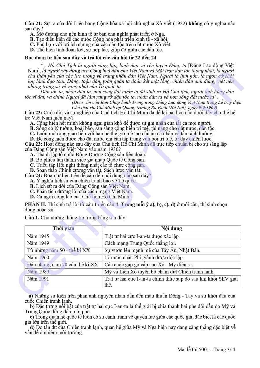 Đề thi thử lịch sử thptqg 2025 Hải Dương lần 3 3