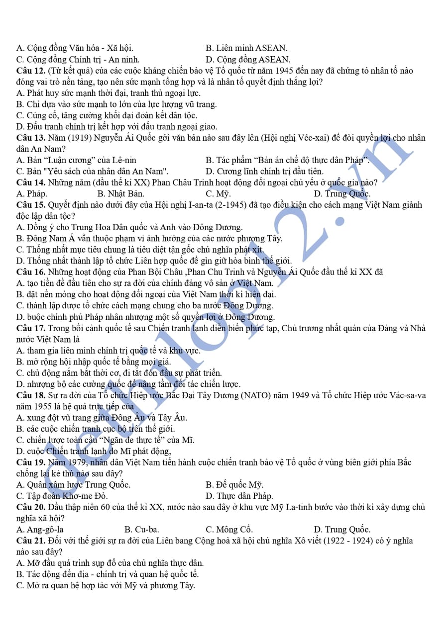 Đề thi thử tốt nghiệp môn sử tỉnh Kon Tum 2025 2