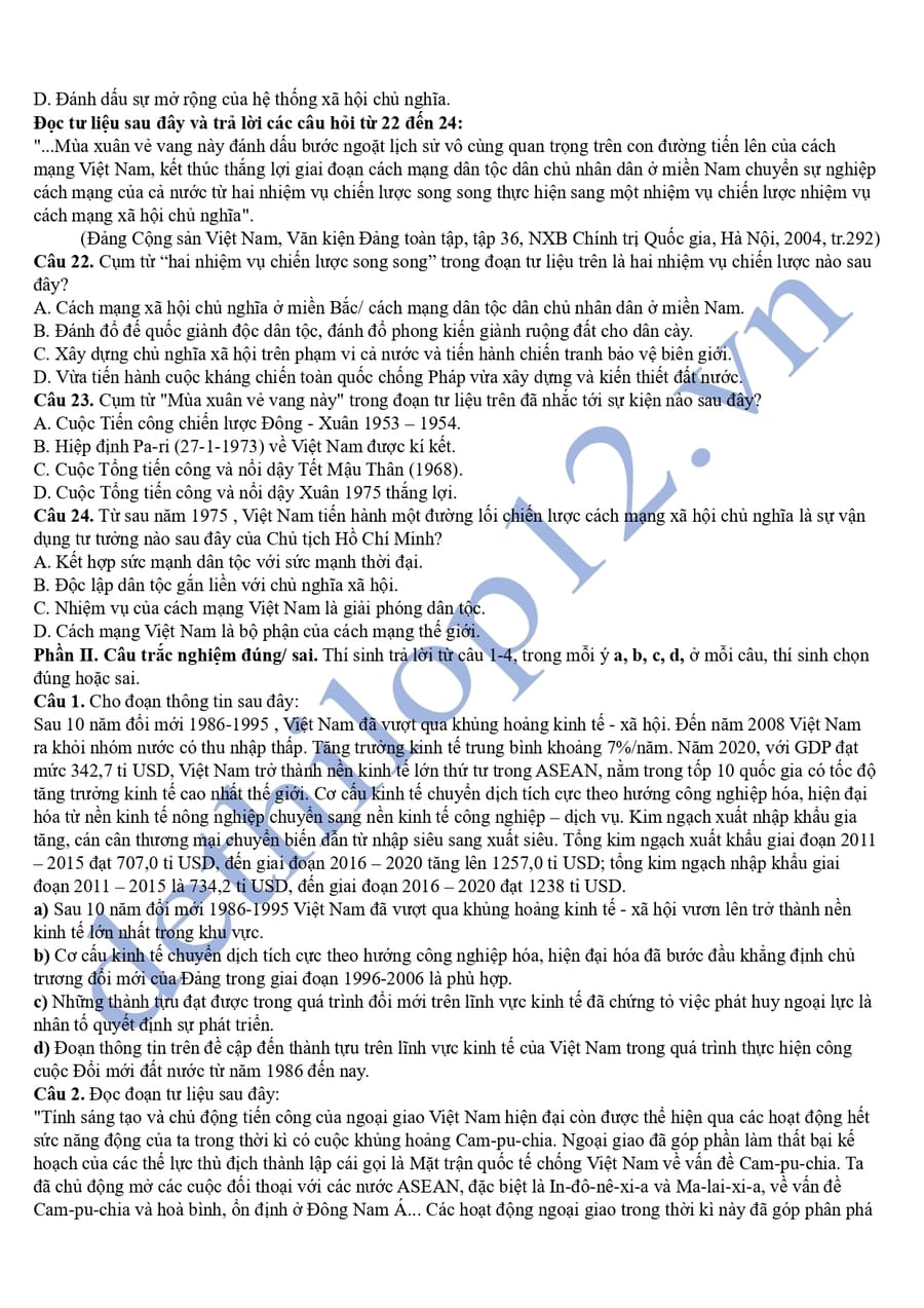 Đề thi thử tốt nghiệp môn sử tỉnh Kon Tum 2025 3