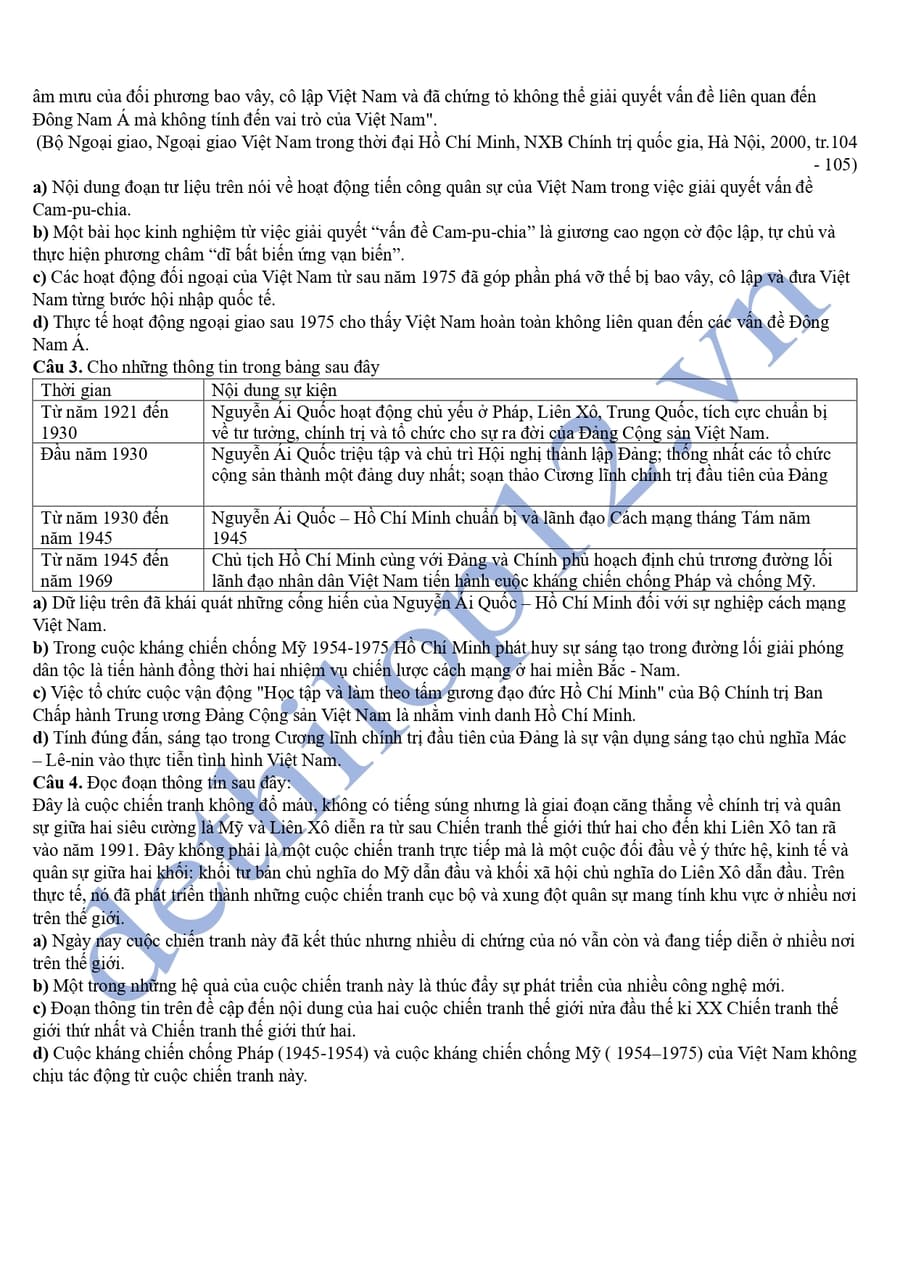 Đề thi thử tốt nghiệp môn sử tỉnh Kon Tum 2025 4