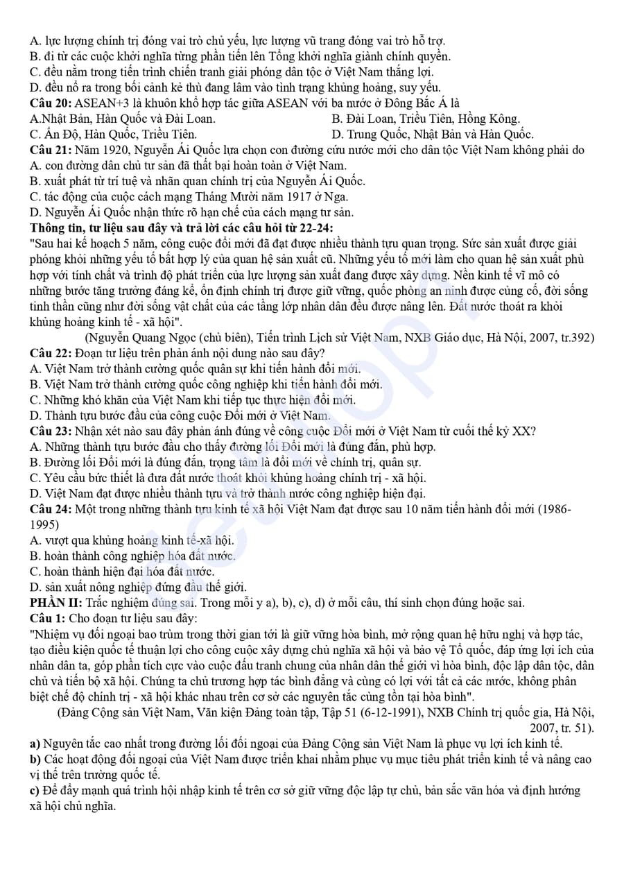 Đề thi tốt nghiệp môn sử tỉnh Sơn La 2025 lần 5 3