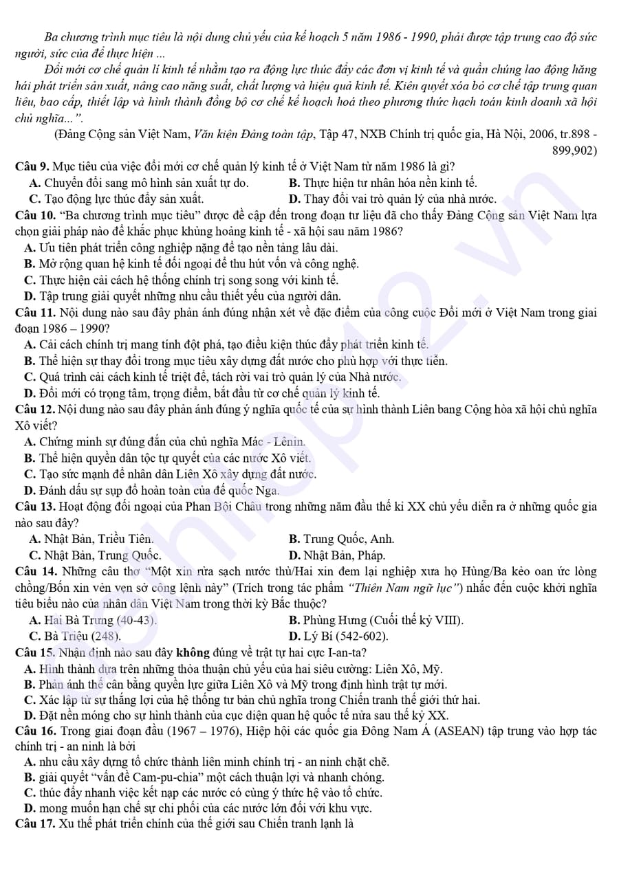 Đề thi thử tốt nghiệp môn sử THPT Thái Phiên 2026  2