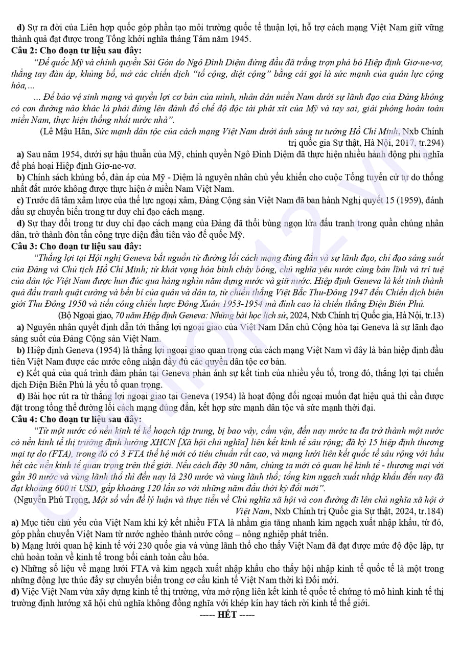 Đề thi thử tốt nghiệp môn sử THPT Thái Phiên 2026  4