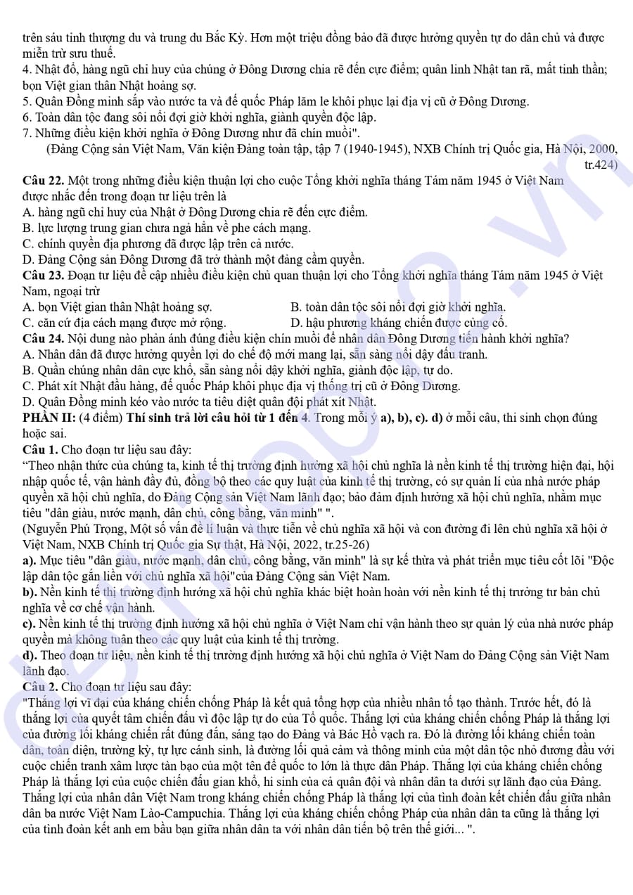 Đề thi thử tốt nghiệp môn sử CDCN Hà Tĩnh 2026 3