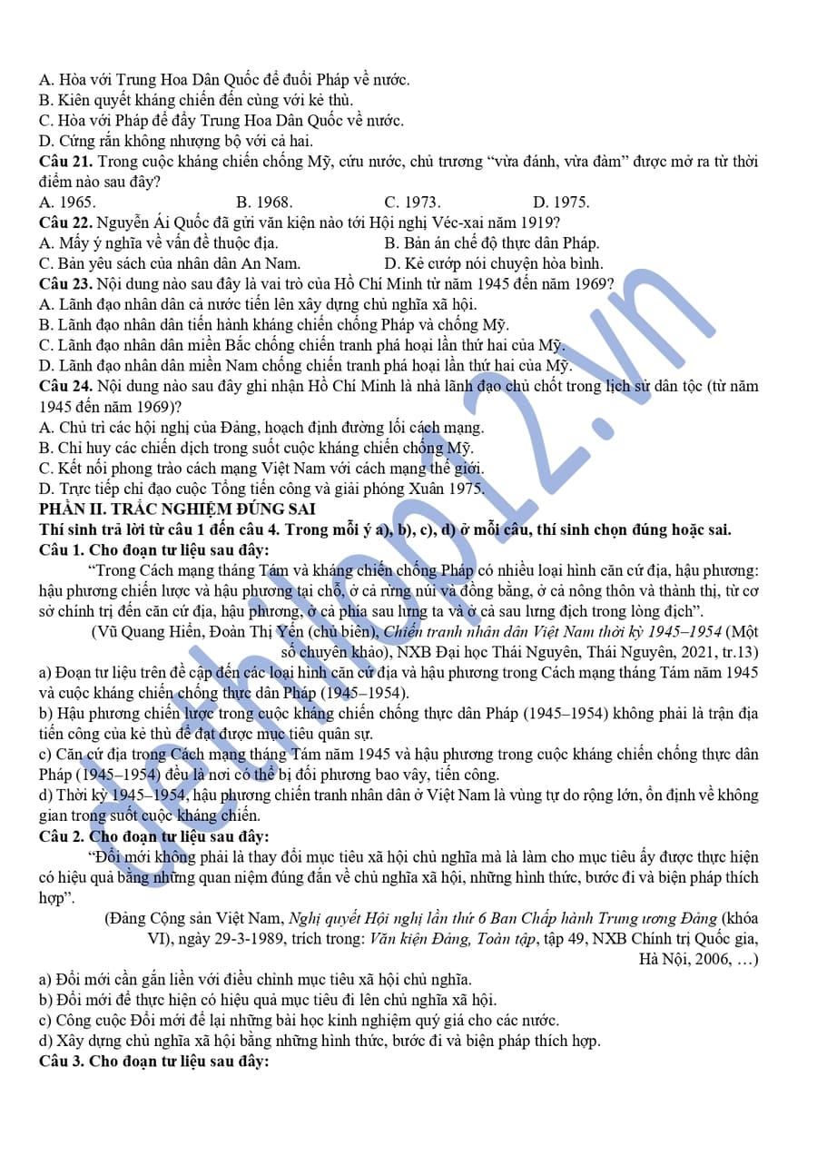 Đề thi thử tốt nghiệp môn sử THPT Tùng Bá 2026 4