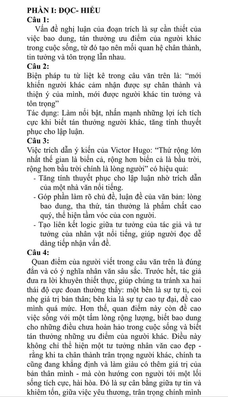 Đáp án Đề thi thử tốt nghiệp môn Văn Bắc Ninh 2026 