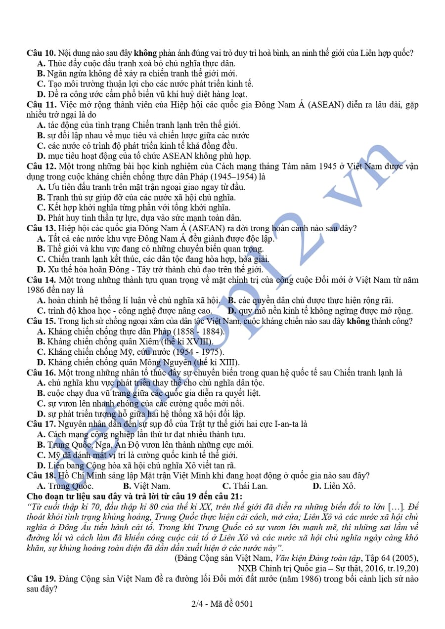 Đề thi kscl lịch sử lớp 12 liên trường Bắc Ninh 2025 lần 3 2