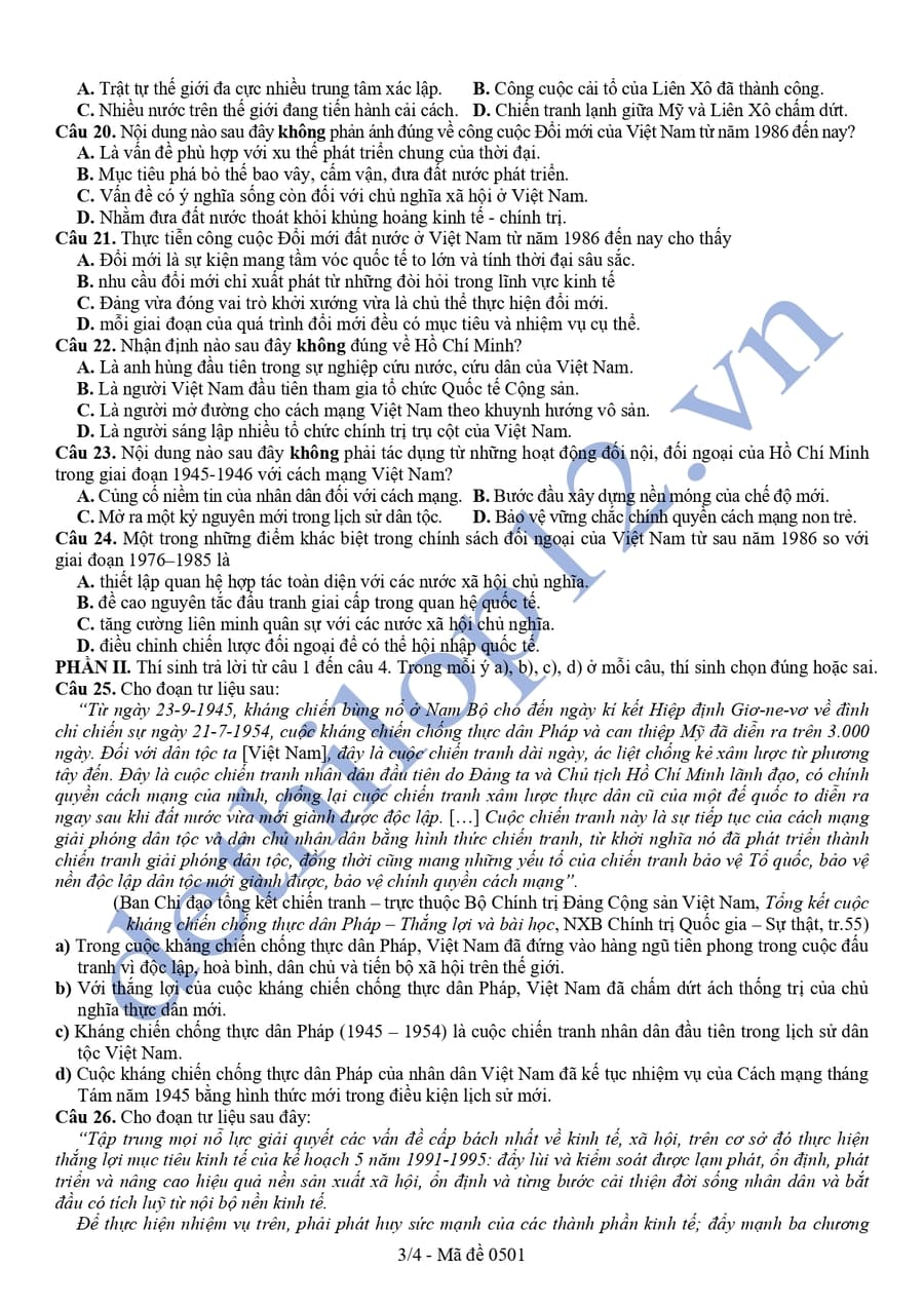 Đề thi kscl lịch sử lớp 12 liên trường Bắc Ninh 2025 lần 3 3
