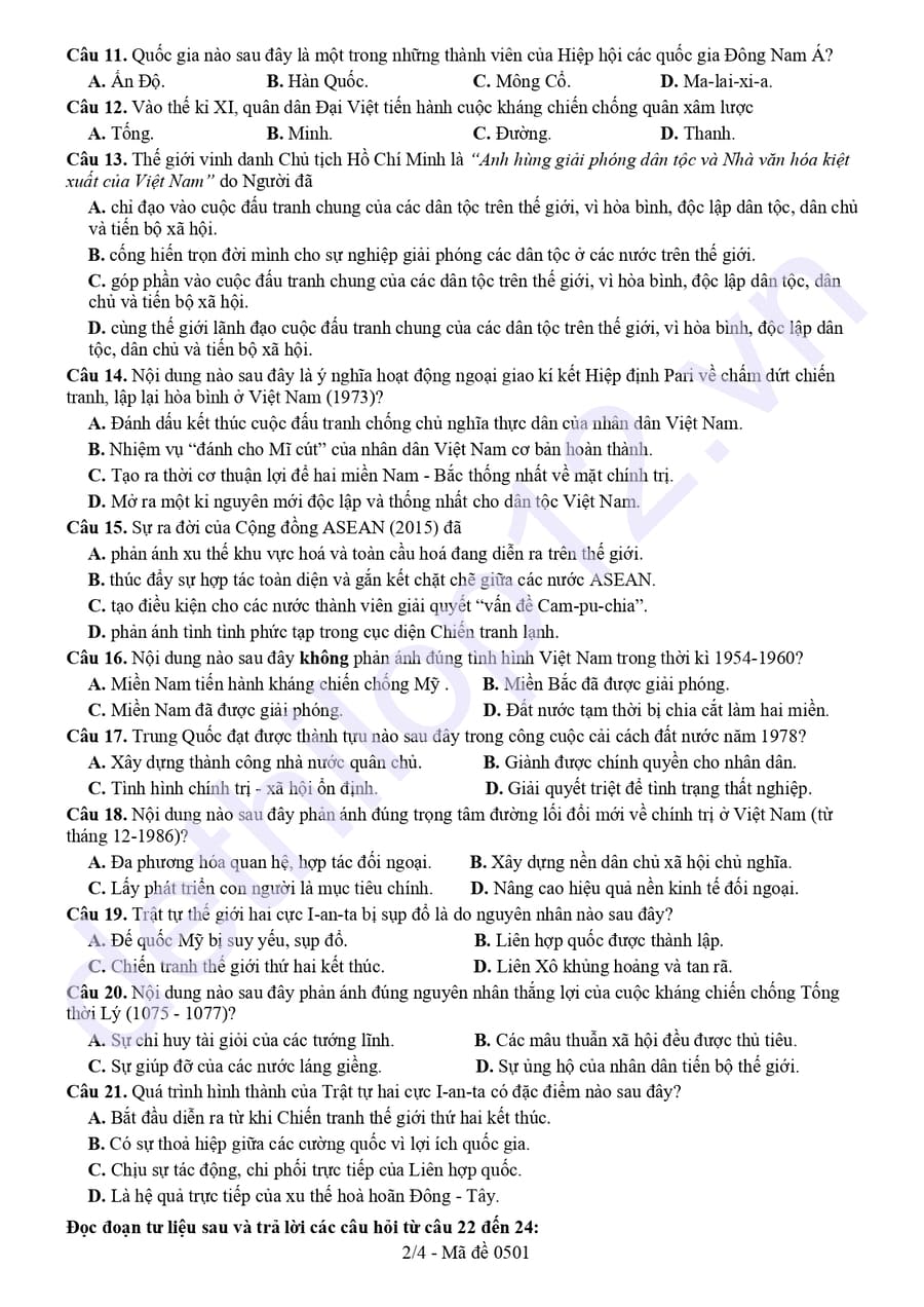 Đề thi thử tốt nghiệp môn sử tỉnh Hậu Giang 2025 lần 2 2