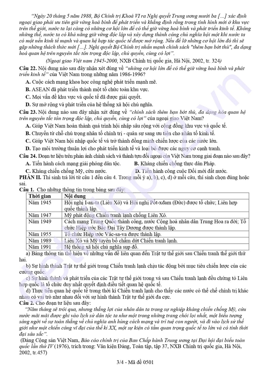 Đề thi thử tốt nghiệp môn sử tỉnh Hậu Giang 2025 lần 2 3