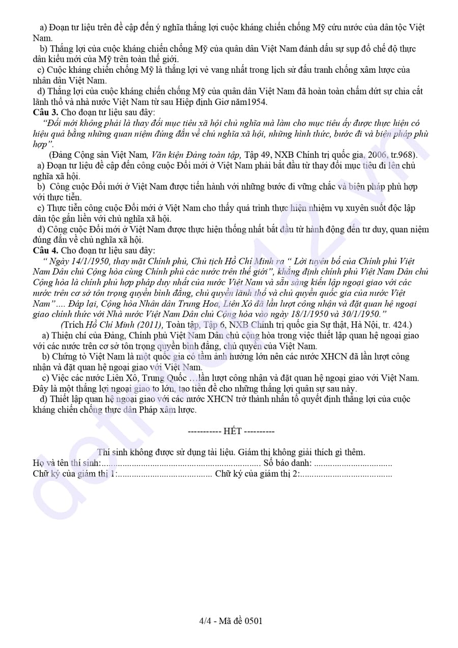 Đề thi thử tốt nghiệp môn sử tỉnh Hậu Giang 2025 lần 2 4