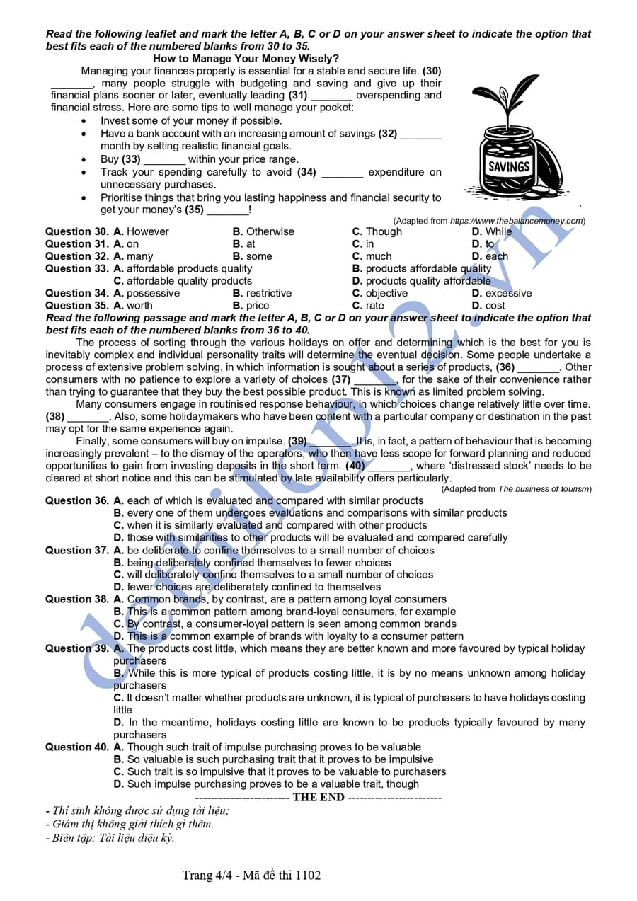 Đề thi tiếng Anh THPT Quốc Gia 2025 mã đề 1102 4