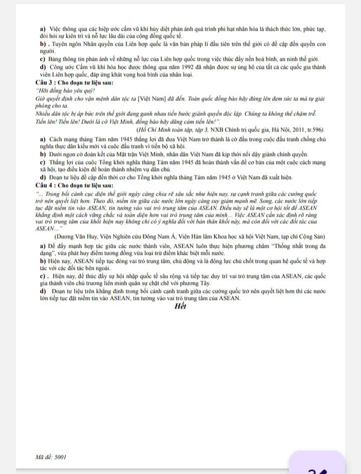Đề khảo sát chất lượng tháng 11 môn sử Quế Võ 2 2026 4