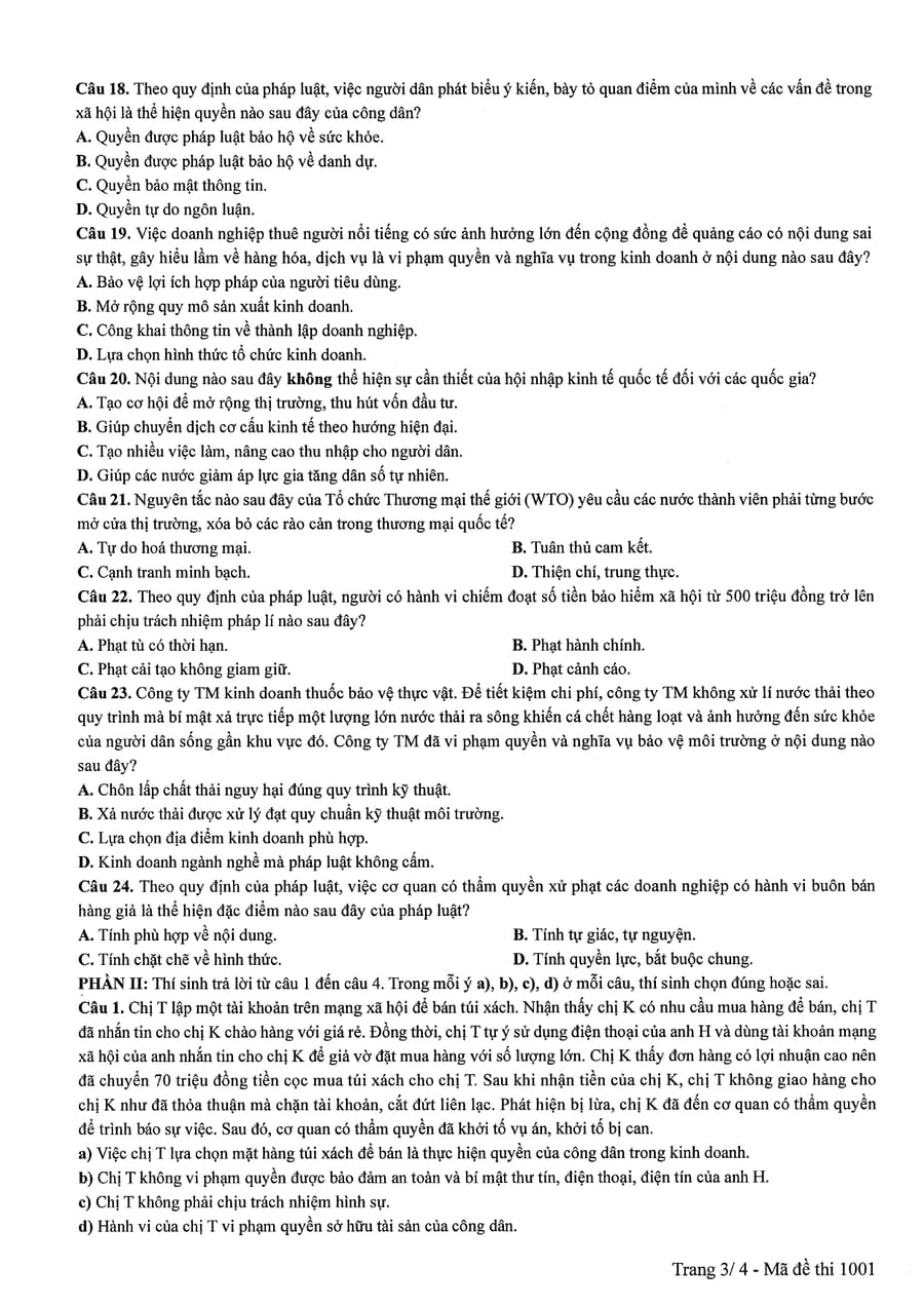 Đề thi Kinh Tế Pháp Luật THPT Quốc Gia 2025 Chính Thức 3